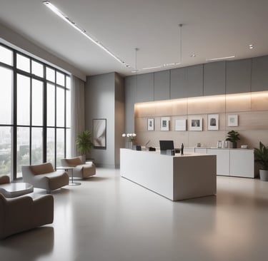 A minimalist office desk with a sleek laptop and a calm, neutral-toned background symbolizing clarity and professionalism.