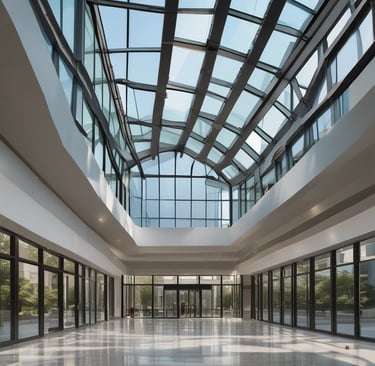 A minimalist conference room bathed in natural light, showcasing clean lines and a calm atmosphere.