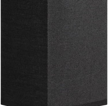 Modern minimalist table lamp featuring a black fabric square shade and matching metal base.