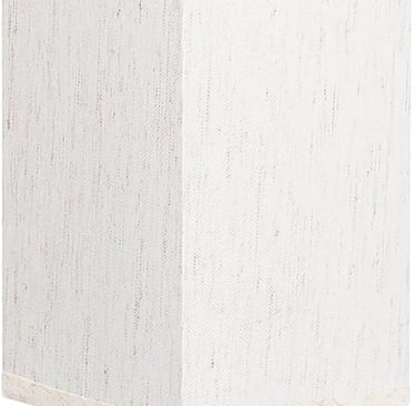 Modern minimalist table lamp with a tall white fabric shade and a square gold metal base.