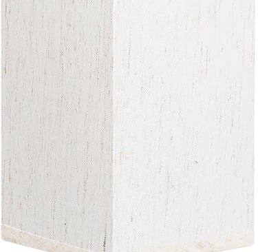 Modern square table lamp with a white fabric shade and light wood base.
