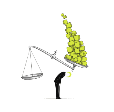 "Silhouette épuisée sous une balance asymétrique surchargée – la fatigue vient du système