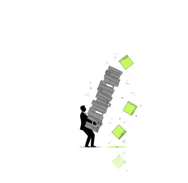 "Entrepreneur éliminant pile de dossiers pour ne garder que l'essentiel en jaune-vert – faire moins