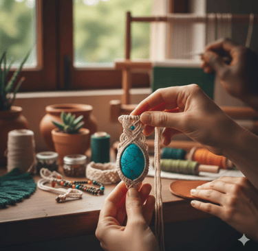 Collar turquesa en macramé