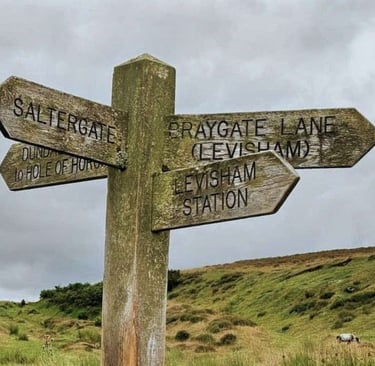  a wooden finger signpost on the working moors 