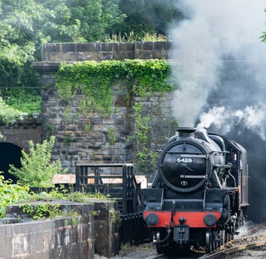  a steam train on the hertiage railway rail line in North Yorkshire