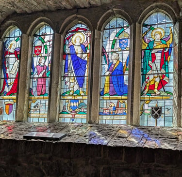 stained glass windows in a church in the Yorkshire Dale