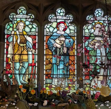 stained glass windows in a church in the Yorkshire Dales