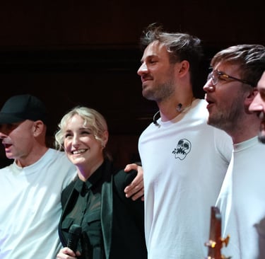 Jozef Bobula and his bandmates after a concert in Slovakia