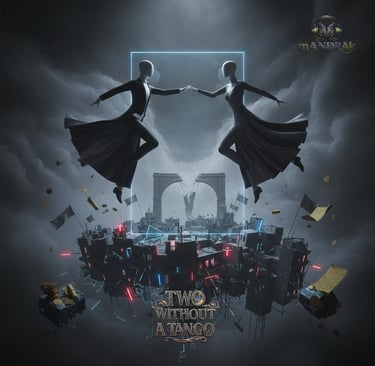 apstract image of two humans in air touching each other, dancing tango in air