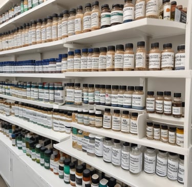 A selection of natural supplements and wellness products arranged neatly on a wooden table.