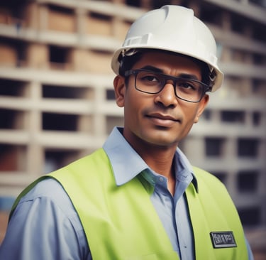 Engineer examining reinforced concrete samples in a laboratory setting.