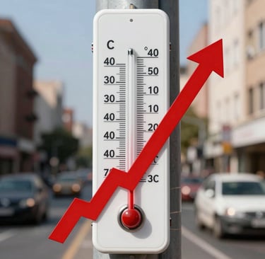 imagem de termometro de rua marcando 40 graus com uma flecha vermelha apontando para cima