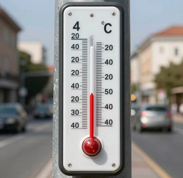 Street thermometer showing 40 degrees Celsius with a red arrow pointing upward