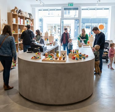 One in a modern children's toy store applied with microcement