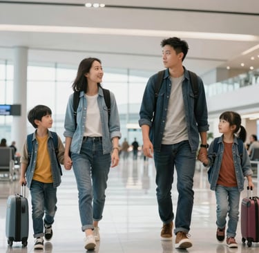 a man and a woman walking through an airport