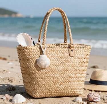 Elegant handmade bag resting on a wooden table with soft natural light highlighting its texture.
