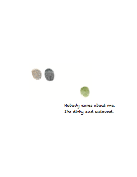 Interior page of book SEEK illustrating journey with a few fingerprint characters conversing