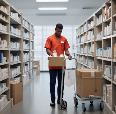A courier carefully loading temperature-controlled medical specimens into a secure vehicle at dawn.