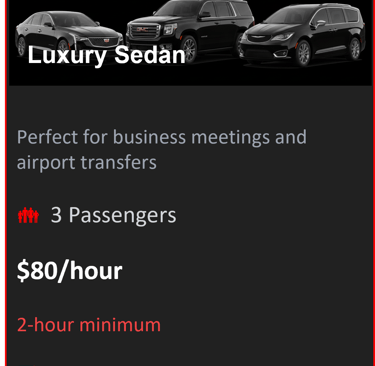 Luxury sedan with chauffeur services by Meras LLC