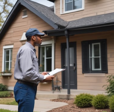 Inspector examining the foundation of a suburban home in Olympia Fields.