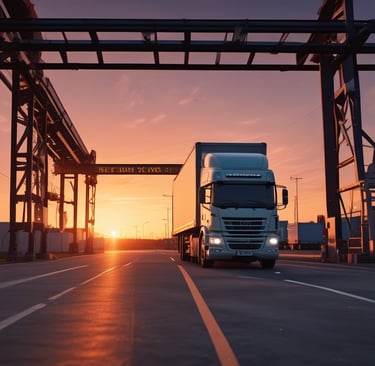 A red semi truck driving down a country road