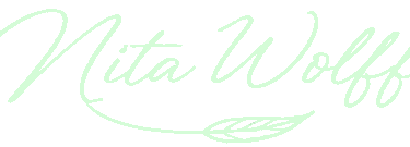 Elegant light green cursive Nita Wolff logo featuring a botanical leaf design.