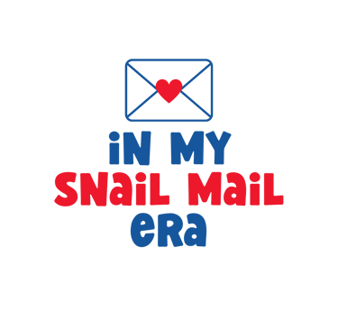 Graphic art with an envelope heart icon and text reading in my snail mail era.