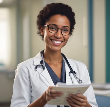 A group of doctors and nurses collaborating during a shift handover.