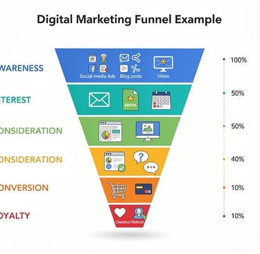 Digital marketing funnel example explained in 2nd diagram