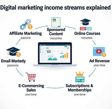 Digital marketing income streams explained in different diagram