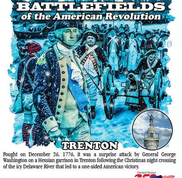 Cachet illustration of General Washington and troops at Trenton