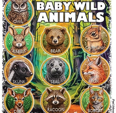 Illustration of 10 baby wild animals