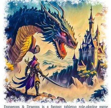 Cachet illustration of warrior, dragon and castle