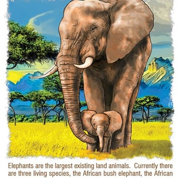 Cachet illustration of female elephant and baby