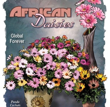 Cachet illustration of African daisies