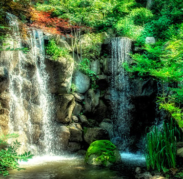 Photo of waterfall in Japanese garden