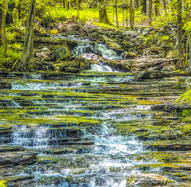 Photo of water falling down cascading rocks