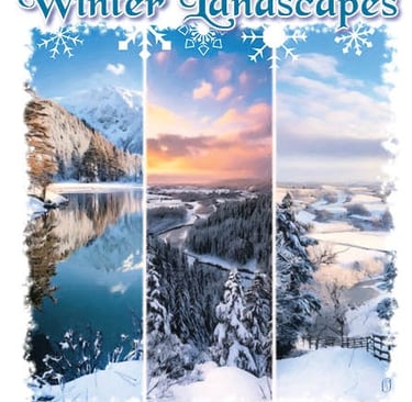 Cachet illustration of 3 winter landscapes