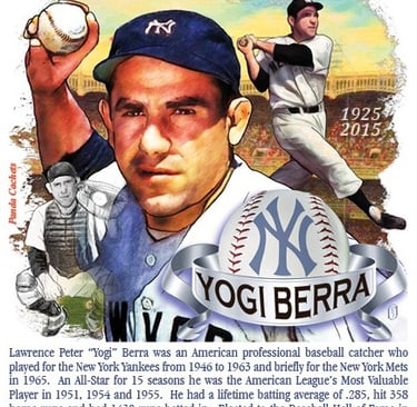 Cachet illustration of baseball player Yogi Berra 
