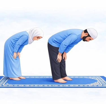Muslim performing ruku bowing position during Islamic prayer salah