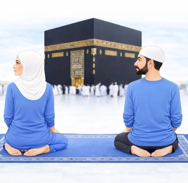 Muslim ending prayer by turning head to the left saying salam