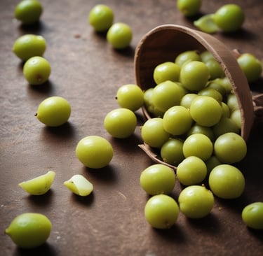 Electric lime neon-lit jar of amla pickle with vibrant textures popping against black background.