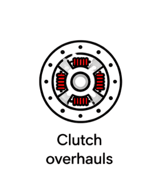 A technical diagram of a vehicle clutch disc with red springs for professional clutch overhauls.