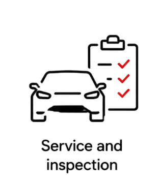 Car service and inspection icon featuring a vehicle outline and a checklist with red marks.