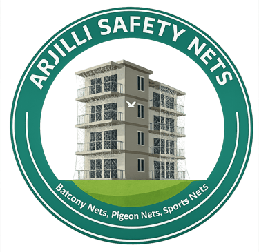 apartment balcony in Electronic City, fully protected by a neatly installed pigeon net.