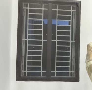 A clean and secure mosquito net installed on a washroom window, showcasing neat edges and tight mesh