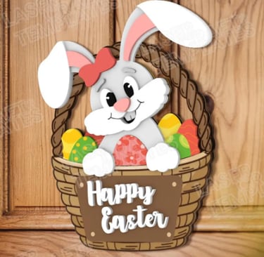 Osterkranz Holz Hasenmotiv kleine Größe, 20x20 cm, handgefertigt, bunt bemalt, Haustür Dekoration, O