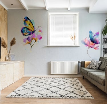 water color butterflies living room wall mural