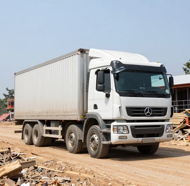 Close-up of a Yalade branded truck being loaded with cargo, illustrating reliability on the road.